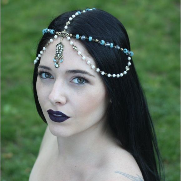HANDMADE HEADPIECE CROWN BLUE, PEARL - Picture 2 of 8
